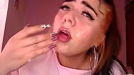 Wow, egirl drools and spits all over during ahegao blowjob!