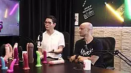 eilani quina and victor luciano explore penis textures for masturbation in sheer red lingerie