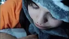 this cute teen in white wolf wants to suck my cock deepthroat style