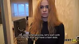 Curly Russian Waitress Gets Hard Fucking and Blowjob for Debt in Reality Scene