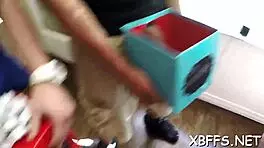 several teen 18+s get naked and play nasty girl on girl games together