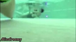 teen student fingers pussy in public pool, risky with strangers nearby