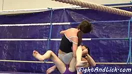 “hey, wanna see us lesbian teens 18+ wrestle hard in the ring?”