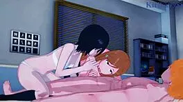 Rukia, Orihime, Yoruichi, and Ichigo in Wild 3P Sex - Bleach Hentai Action!