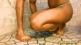 Damn, my new maid sucks my big cock in bathroom till I cum twice!