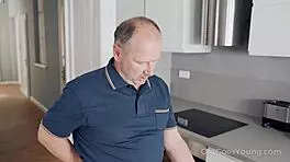 Sweetie, thank your old neighbor for this doggystyle pounding! Swallow it all!