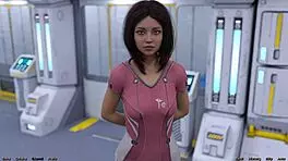 Stranded in space milf stretches out her huge tits seductively