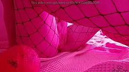 passionate teen in lingerie masturbates her wet pussy and fingers herself on halloween with food play