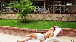 Neighbor slut fucks married man by the pool in outdoor doggystyle!