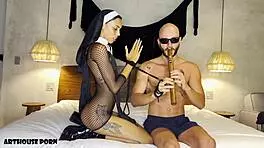 Petite Colombian Nun Violeta Grey Squirts in His Face While Riding and Making Him Cum