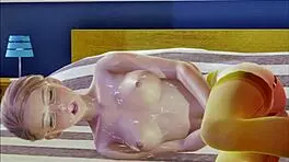 Teen in stockings enjoys solo moments in 3d animation.