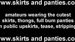 Watch this cute teen babe flashing her little panties under the skirt for an upskirt view!