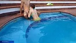 yo, innocent chica gets wild at the pool with stepbro, sucking and banging hard!