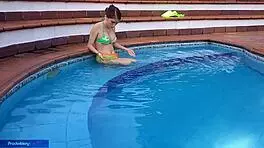 yo, innocent chica gets wild at the pool with stepbro, sucking and banging hard!
