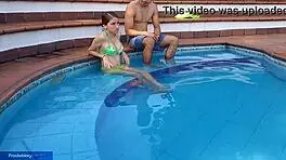 yo, innocent chica gets wild at the pool with stepbro, sucking and banging hard!