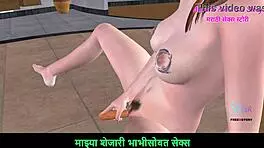 marathi audio sex story - an animated 3d porn video of a teen 18+ girl sitting on the floor and masturbating using carrot
