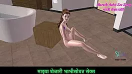 marathi audio sex story - an animated 3d porn video of a teen 18+ girl sitting on the floor and masturbating using carrot