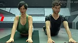 i'm stranded in space and doing hot yoga with this big tits milf, oh boy