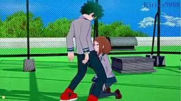 Ochako Uraraka and Izuku Midoriya in intense scene - My Hero Academia hentai