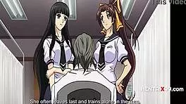 this guy turned a lesbian straight, and now she's joining him to take on the others in this anime scene