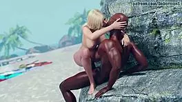 3d blonde with big tits enjoys beach animation