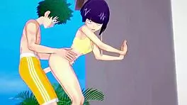 hey momo yaoyorozu kyoka jiro and izuku midoriya having intense hentai sex 😈