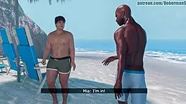 3d blonde with big tits enjoys beach animation