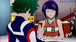 tsuyu asui, kyoka jiro, and izuku midoriya in wild hentai sex - my hero academia