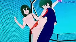 tsuyu asui, kyoka jiro, and izuku midoriya in wild hentai sex - my hero academia