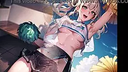 Hot anime cheerleader motivates you with transparent cloth and pussy masturbation