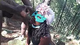 fifty shades black in jungle threesome with hard penetration and cum eating