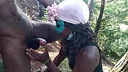 fifty shades black in jungle threesome with hard penetration and cum eating