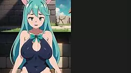 Ohh, my waifu Aqua gets standing sex creampie in POV! So hot!