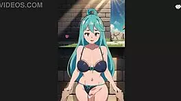 Ohh, my waifu Aqua gets standing sex creampie in POV! So hot!