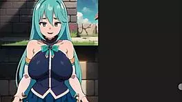 Ohh, my waifu Aqua gets standing sex creampie in POV! So hot!