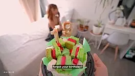 Step Sister’s Birthday Surprise With Deepthroat and Cum-Filled Pie in Tight Pussy