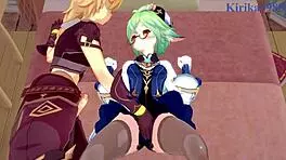 Sucrose And Hu Tao Feel Intense Pleasure With Aether.