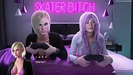 two perfect asses take on huge white cock in 3d