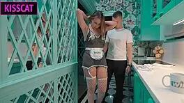 Busty maid's first day with rimming, ball sucking, and doggy sex