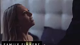 Step dad passionately cheats with petite step daughter, cumming on her ass