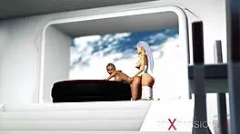 Earth Orbit Sci-Fi Android Plays with Hot Young Blonde