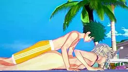 Himiko Toga and Mitsuki Bakugo fuck Izuku Midoriya hard in intense hentai creampie!