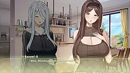 Hey, summer clover catches her boss masturbating to that giant cock in harem hentai game ep 4