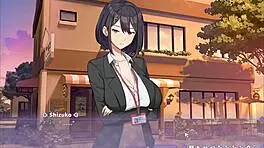 Hey, summer clover catches her boss masturbating to that giant cock in harem hentai game ep 4