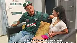 Muscular Latino with big cock bangs hot petite 18+ brunette. They met outdoors before bedroom action.