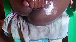 big black oiled cock cums in unique solo position