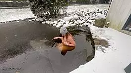 curvy maja with big natural tits heats up after ice bath, her chubby body glistening