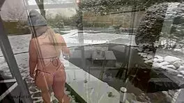 curvy maja with big natural tits heats up after ice bath, her chubby body glistening