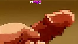 Glory hole action through stepsister's wall in hentai cartoon.