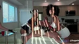 Ebony Girls Deliver Intense Blowjob Orgy After Shaving Session.